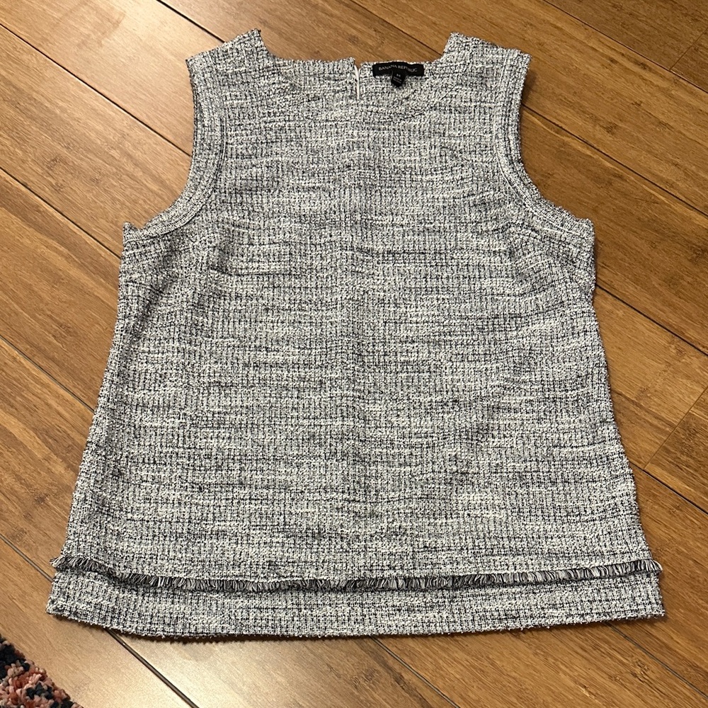 Gray Ruffled Sleeveless Tweed Top